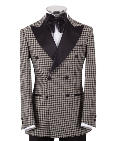 Grey Houndstooth Double-Breasted Peak Lapel Tuxedo | BTS Bespoke