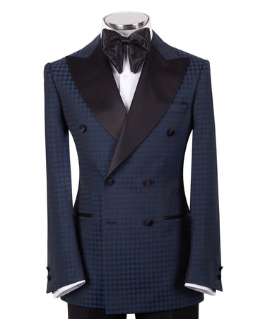 Midnight Blue Houndstooth Double-Breasted Tuxedo | BTS Bespoke