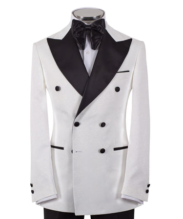 White Jacquard Double Breasted Tuxedo | BTS Bespoke