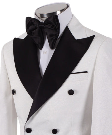 White Jacquard Double Breasted Tuxedo | BTS Bespoke