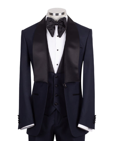 Midnight Navy Virgin Wool Evening Shawl Tuxedo | BTS Bespoke