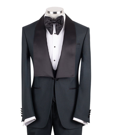 Dark Green Wool Three-Piece Shawl Tuxedo | BTS Bespoke