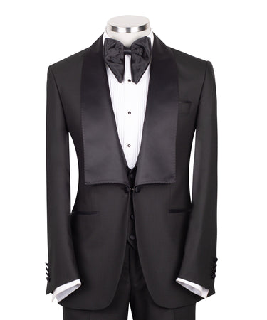 Black Virgin Wool Wide Shawl Tuxedo | BTS Bespoke
