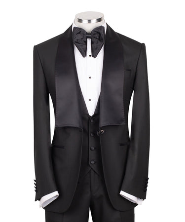 Black Virgin Wool Wide Shawl Tuxedo | BTS Bespoke