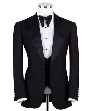 Black Wool Shawl Lapel Three-Piece Tuxedo | BTS Bespoke