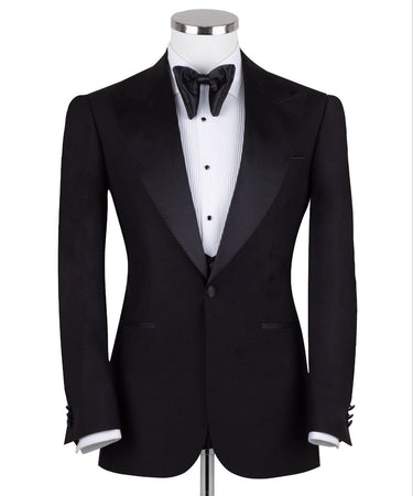 Black Wool Shawl Lapel Three-Piece Tuxedo | BTS Bespoke