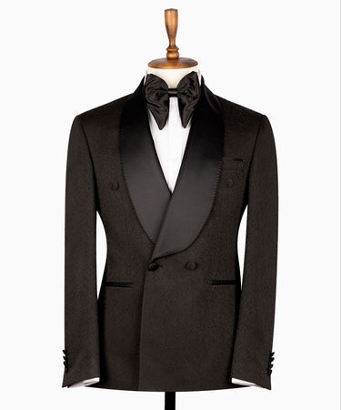 Black Textured Jacquard Double Breasted Tuxedo | BTS Bespoke