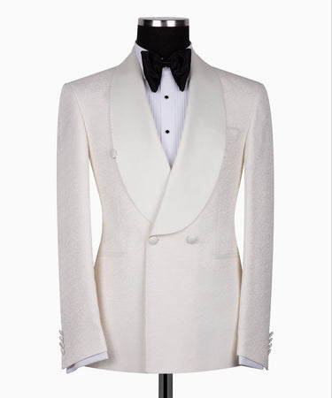 Cream Jacquard Double-Breasted Shawl Lapel Tuxedo | BTS Bespoke