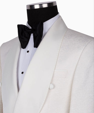 Cream Jacquard Double-Breasted Shawl Lapel Tuxedo | BTS Bespoke