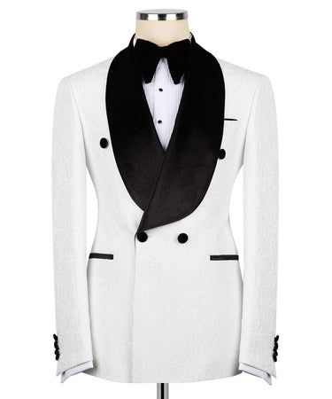 White Jacquard Double Breasted Tuxedo | BTS Bespoke