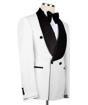 White Jacquard Double Breasted Tuxedo | BTS Bespoke