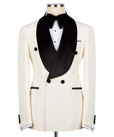 Cream Jacquard Double Breasted Tuxedo | BTS Bespoke