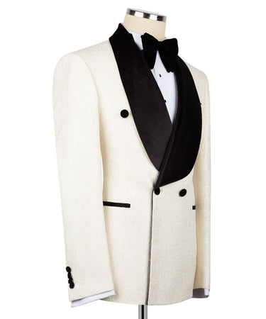 Cream Jacquard Double Breasted Tuxedo | BTS Bespoke