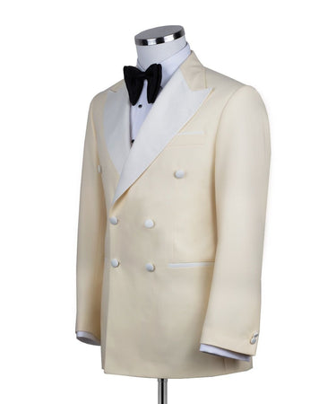 Cream Double Breasted Peak Lapel Tuxedo | BTS Bespoke