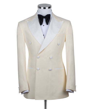 Cream Double Breasted Peak Lapel Tuxedo | BTS Bespoke