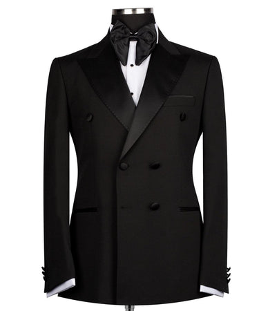 Black Wool Double Breasted Peak Lapel Tuxedo | BTS Bespoke