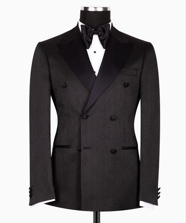 Black Textured Jacquard Double Breasted Tuxedo | BTS Bespoke