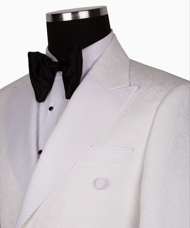 Crisp White Textured Double-Breasted Tuxedo | BTS Bespoke