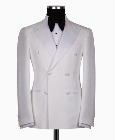 Crisp White Textured Double-Breasted Tuxedo | BTS Bespoke