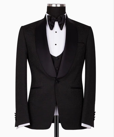Black Jacquard Slim Fit Three-Piece Tuxedo | BTS Bespoke