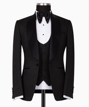 Black Jacquard Slim Fit Three-Piece Tuxedo | BTS Bespoke