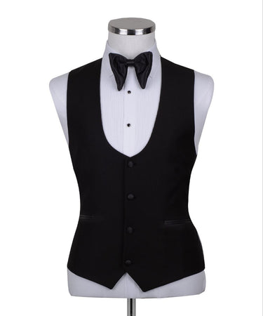 Black Wool Blend Shawl Lapel Three-Piece Tuxedo | BTS Bespoke