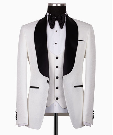 White Jacquard & Satin Three-Piece Tuxedo | BTS Bespoke