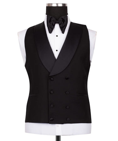 Black Wool Satin Peak Lapel Three-Piece Tuxedo | BTS Bespoke