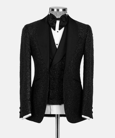 Black Textured Shawl Lapel Three-Piece Tuxedo | BTS Bespoke