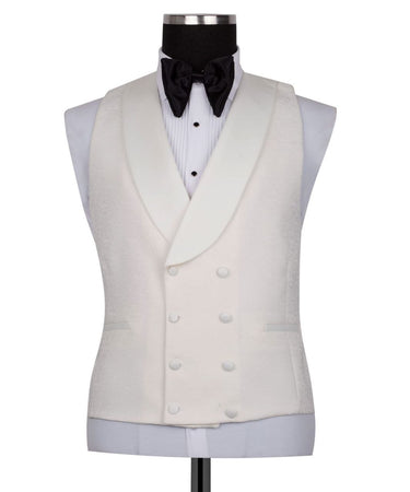 Ivory Jacquard Shawl Lapel Three-Piece Tuxedo | BTS Bespoke