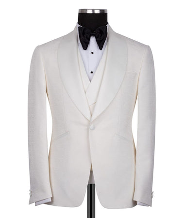 Ivory Jacquard Shawl Lapel Three-Piece Tuxedo | BTS Bespoke
