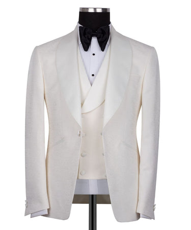 Ivory Jacquard Shawl Lapel Three-Piece Tuxedo | BTS Bespoke