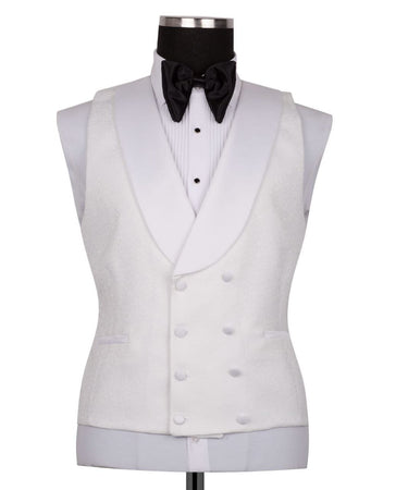 White Jacquard Peak Lapel Three-Piece Tuxedo | BTS Bespoke