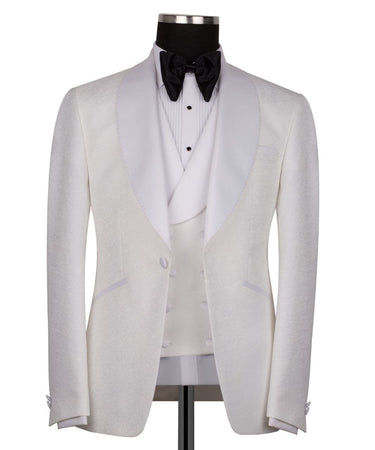 White Jacquard Peak Lapel Three-Piece Tuxedo | BTS Bespoke
