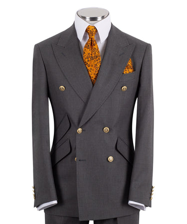 Dark Grey Wool Blend Double Breasted Suit | BTS Bespoke