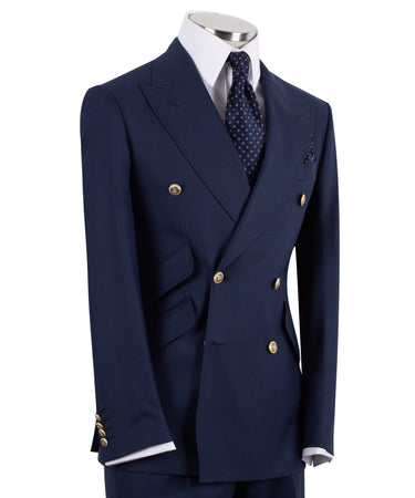 Navy Blue Wool Blend Double Breasted Suit | BTS Bespoke