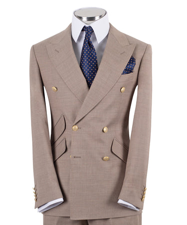 Beige Wool Blend Double Breasted Classic Suit | BTS Bespoke