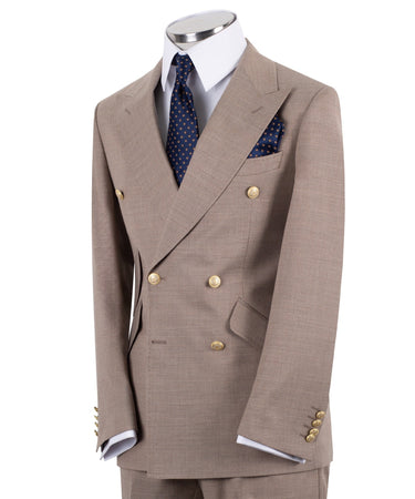 Beige Wool Blend Double Breasted Classic Suit | BTS Bespoke