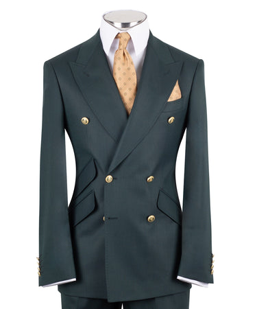 Dark Green Premium Wool Blend Double Breasted Suit | BTS Bespoke