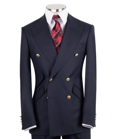Navy Blue 100% Premium Wool Double Breasted Suit | BTS Bespoke