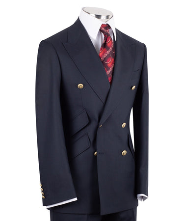 Navy Blue 100% Premium Wool Double Breasted Suit | BTS Bespoke