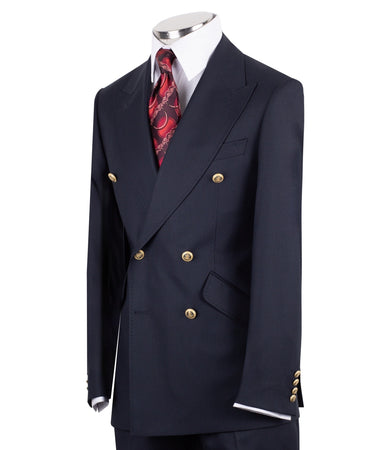 Navy Blue 100% Premium Wool Double Breasted Suit | BTS Bespoke