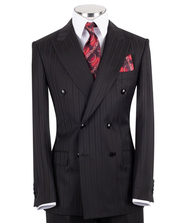 Black Premium Wool Double Breasted Striped Suit | BTS Bespoke