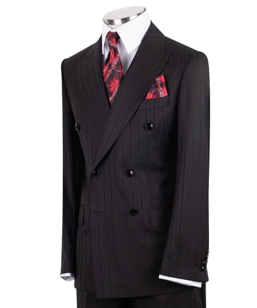 Black Premium Wool Double Breasted Striped Suit | BTS Bespoke