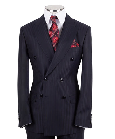 Navy Striped 100% Premium Wool Double Breasted Suit | BTS Bespoke