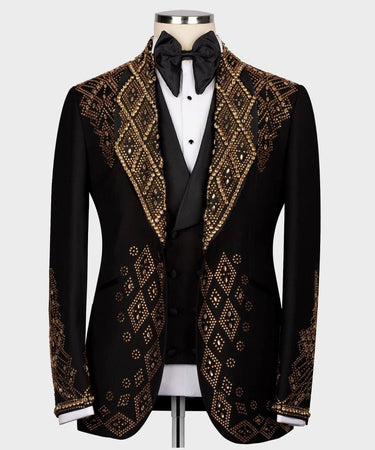 Black Gold Embellished Shawl Lapel Tuxedo | BTS Bespoke