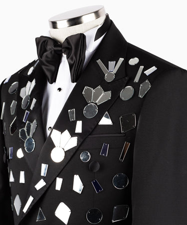 Black Mirrored Embellished Double Breasted Tuxedo | BTS Bespoke