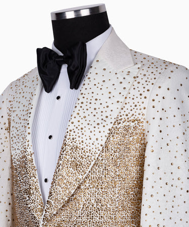 White & Gold Embellished Peak Lapel Tuxedo | BTS Bespoke
