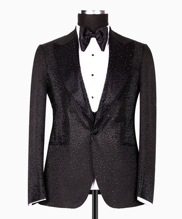 Black Hand-Embellished Peak Lapel Tuxedo | BTS Bespoke