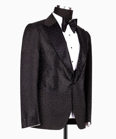 Black Hand-Embellished Peak Lapel Tuxedo | BTS Bespoke